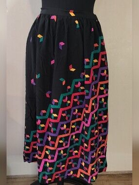 Black Maxi Skirt with Multicolor Geometric Print